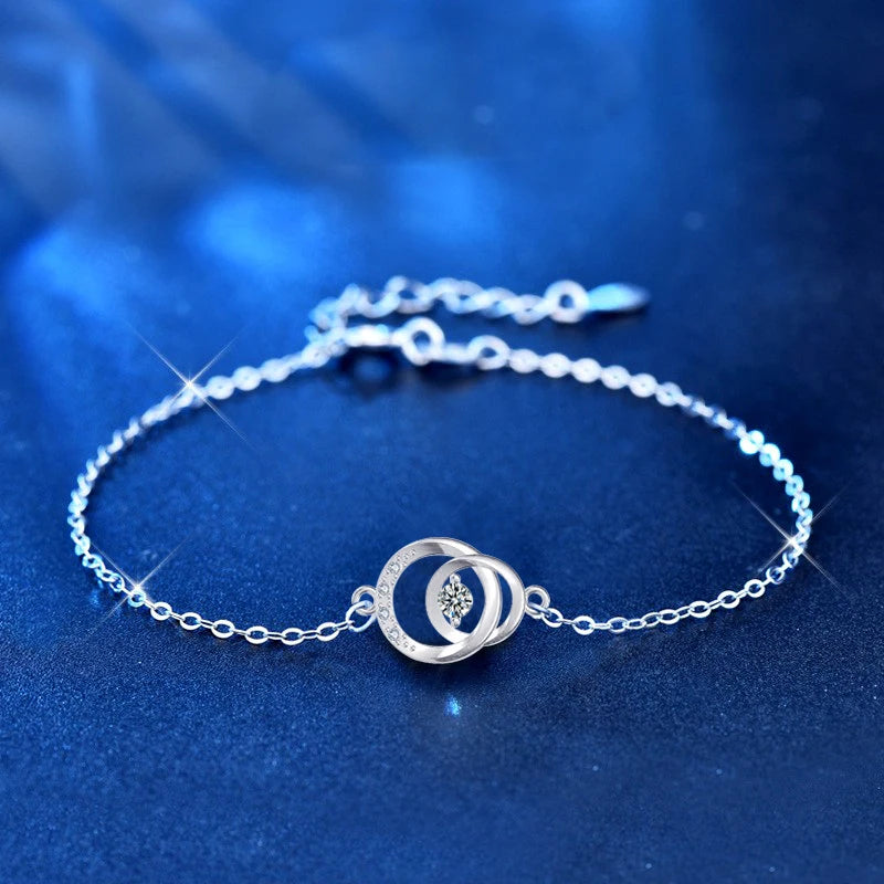 0.1ct Moissanite Charm Bracelet 925 Silver Lab Diamond Bangle Plated