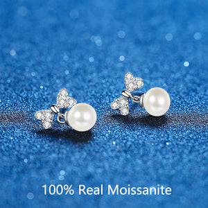 0.3CT Moissanite Bow Earrings & Pearl Studs for Women