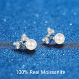 0.3CT Moissanite Bow Earrings & Pearl Studs for Women