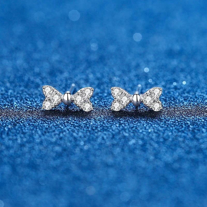 0.3CT Moissanite Bow Earrings & Pearl Studs for Women