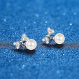 0.3CT Moissanite Bow Earrings & Pearl Studs for Women