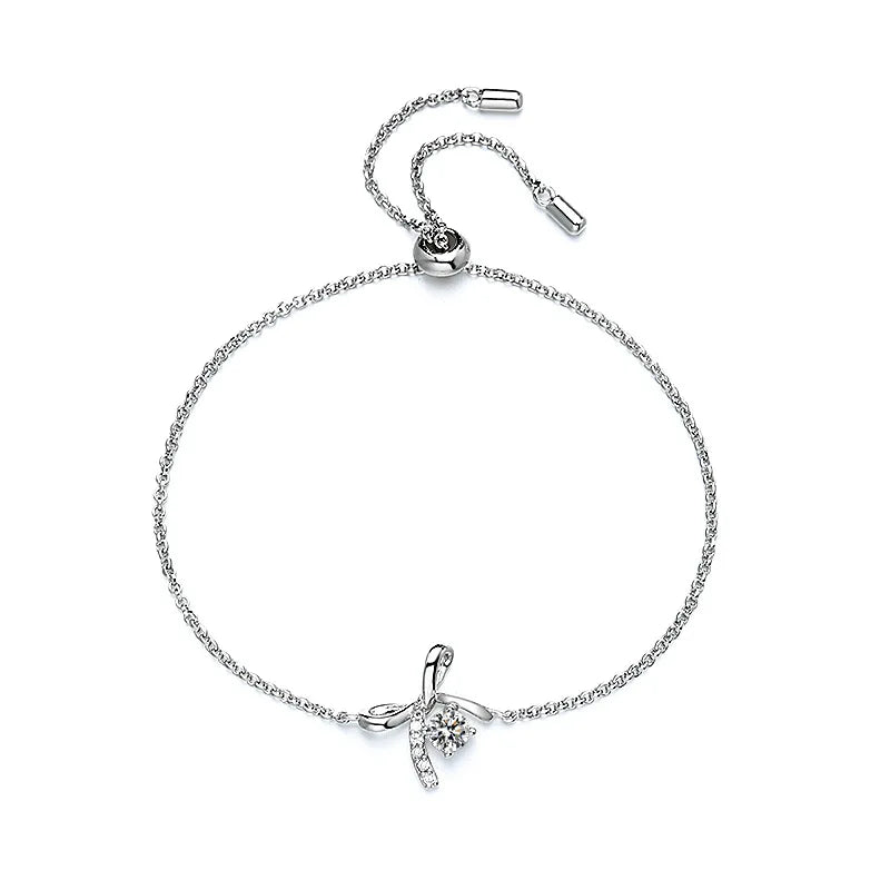 0.3CT Moissanite Bowknot Bracelet Women 18K Plated Charm Bracelet Bangle
