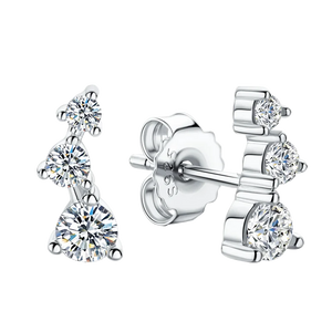 0.58CT Moissanite Crawler Stud Earrings 18K Plated 925 Sterling Silver
