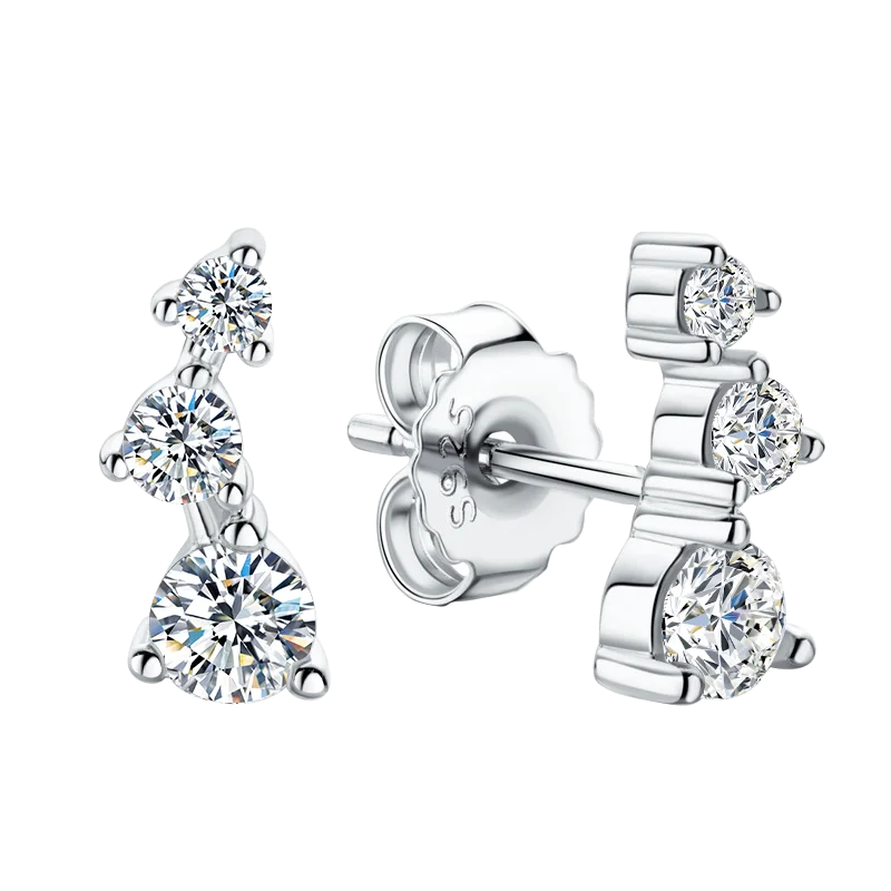 0.58CT Moissanite Crawler Stud Earrings 18K Plated 925 Sterling Silver