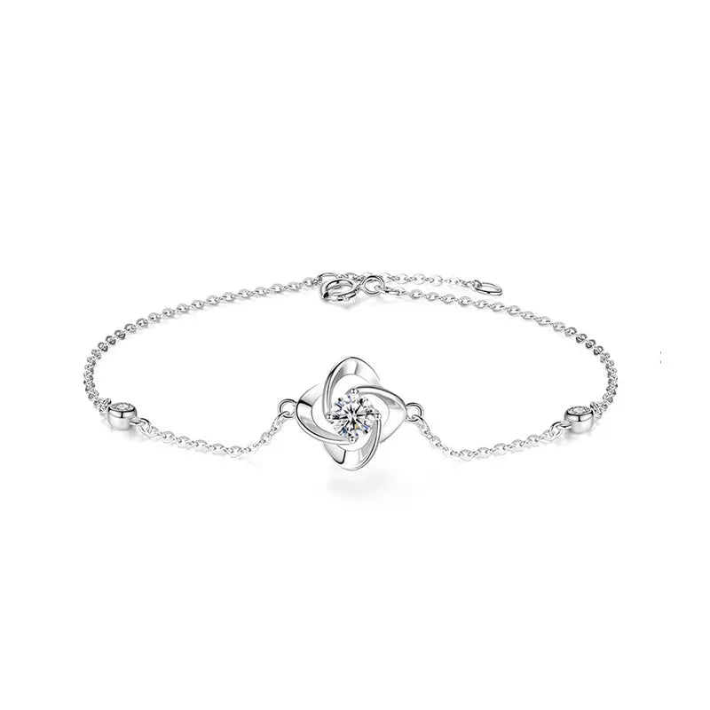 0.5CT Moissanite Leaf Bracelet 925 Sterling Silver Lab Diamond Charm Bracelet