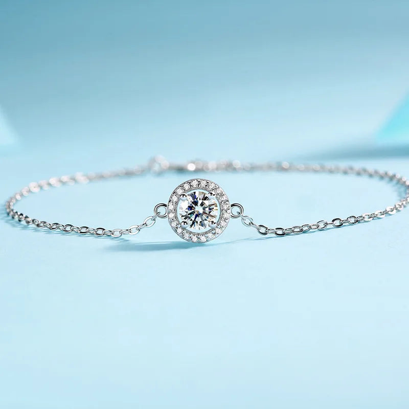 0.5ct Round Moissanite Bracelet 925 Sterling Silver D VVS1 Diamond Charm Bangle