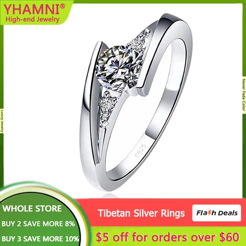 0.75ct Zircon Ring Tibetan Silver Band for Women