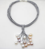 Pink Purple Freshwater Pearl Pendant Necklace Leather Cord Magnet Clasp