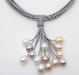 Pink Purple Freshwater Pearl Pendant Necklace Leather Cord Magnet Clasp