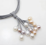 Pink Purple Freshwater Pearl Pendant Necklace Leather Cord Magnet Clasp