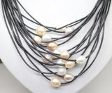 Real Freshwater Pearl Pendant Necklace Leather Cord Magnet Clasp
