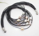 Real Freshwater Pearl Pendant Necklace Leather Cord Magnet Clasp