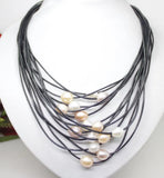 Real Freshwater Pearl Pendant Necklace Leather Cord Magnet Clasp