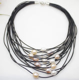 Real Freshwater Pearl Pendant Necklace Leather Cord Magnet Clasp