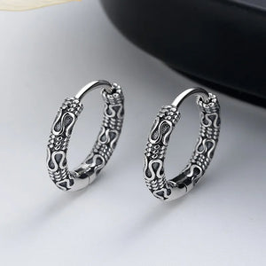 ZFSILVER S925 Silver Retro Peace Grain Dragon Head Earring