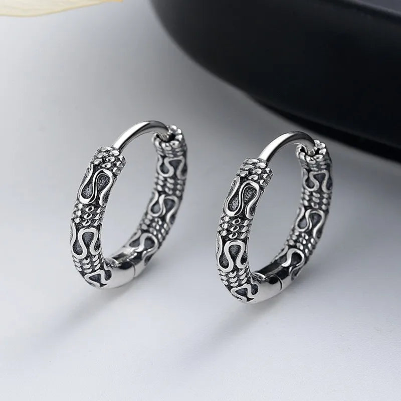 ZFSILVER S925 Silver Retro Peace Grain Dragon Head Earring