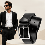Men's Faux Leather Belt with Pin Buckle, Black PU Waist Belt