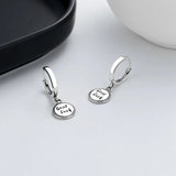925 Silver Retro Round Letter Good Luck Dangle Earrings