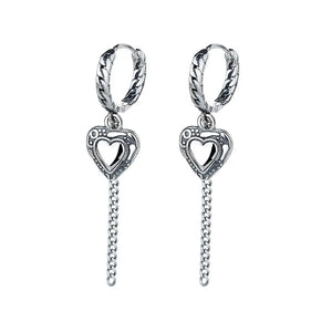 ZFSILVER S925 Silver Retro Tassel Heart Earrings for Women