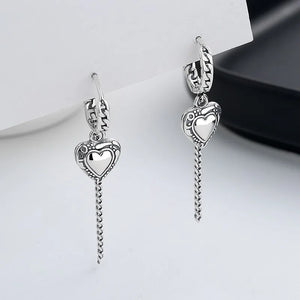 ZFSILVER S925 Silver Retro Tassel Heart Earrings for Women
