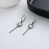 ZFSILVER S925 Silver Retro Tassel Heart Earrings for Women