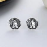 ZFSILVER S925 Silver Retro Pray Double Hands Earrings Charms