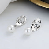 ZFSILVER S925 Silver Zircon Pearl Dangle Earring Charm Jewelry Party Girl Women