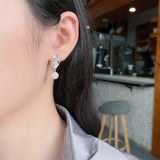 ZFSILVER S925 Silver Zircon Pearl Dangle Earring Charm Jewelry Party Girl Women