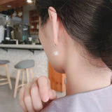 ZFSILVER S925 Silver Zircon Pearl Dangle Earring Charm Jewelry Party Girl Women