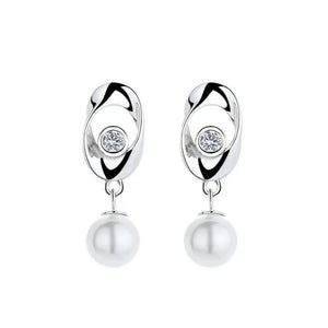 ZFSILVER S925 Silver Zircon Pearl Dangle Earring Charm Jewelry Party Girl Women