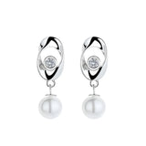 ZFSILVER S925 Silver Zircon Pearl Dangle Earring Charm Jewelry Party Girl Women