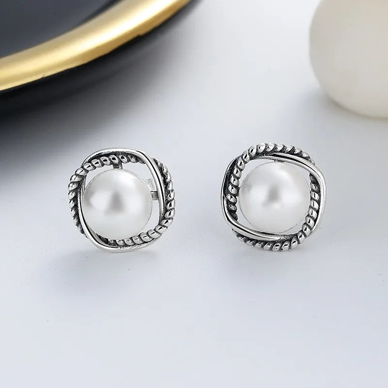 ZFSILVER S925 Silver Pearl Square Earring for Women