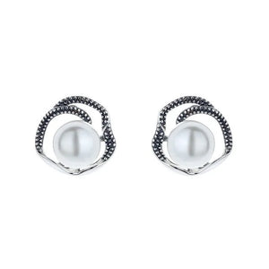 ZFSILVER S925 Silver Retro Freshwater Pearl Flower Earrings