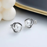 ZFSILVER S925 Silver Retro Freshwater Pearl Flower Earrings