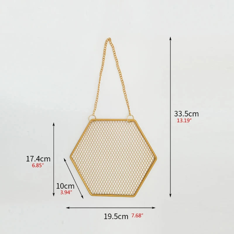 Hexagon Metal Grid Shape Earring Holder Wall Hanging Jewelry Display Stand