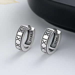 ZFSILVER S925 Silver Roman Numerals Circle Earrings Charm Jewelry