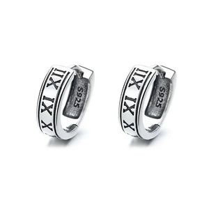 ZFSILVER S925 Silver Roman Numerals Circle Earrings Charm Jewelry