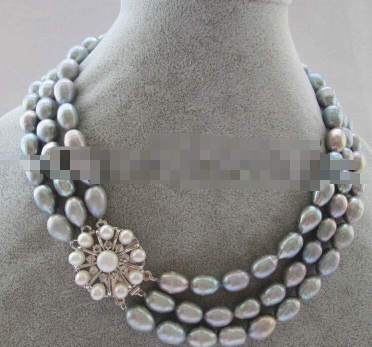 Natural Gray Baroque Rice Shape Freshwater Pearl Necklace