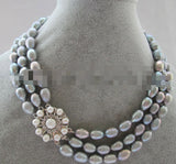 Natural Gray Baroque Rice Shape Freshwater Pearl Necklace