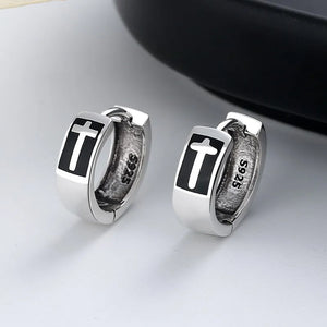 ZFSILVER S925 Silver Punk Retro Cross Earring Charm Jewelry