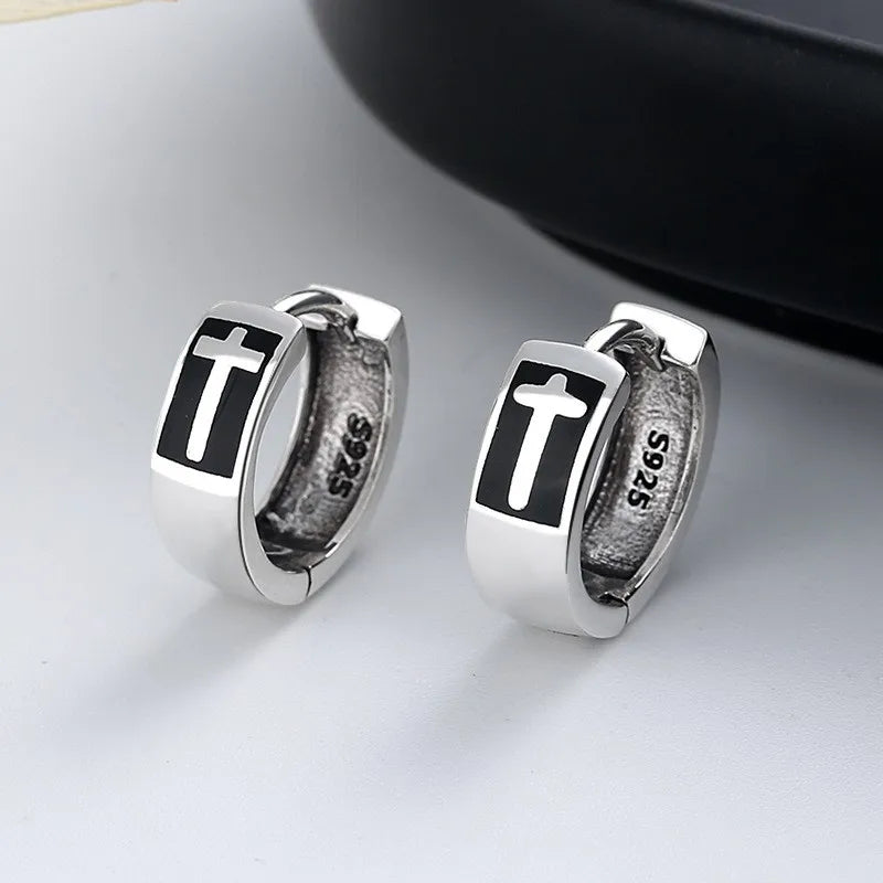 ZFSILVER S925 Silver Punk Retro Cross Earring Charm Jewelry