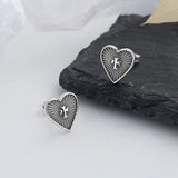 ZFSILVER S925 Silver Retro Totems Cross Heart Earring Charms
