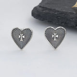 ZFSILVER S925 Silver Retro Totems Cross Heart Earring Charms