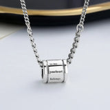 925 Sterling Silver Retro Matto Word Tank Chain Cylinder Necklace Women