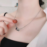925 Sterling Silver Retro Matto Word Tank Chain Cylinder Necklace Women