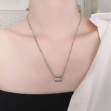 925 Sterling Silver Retro Matto Word Tank Chain Cylinder Necklace Women