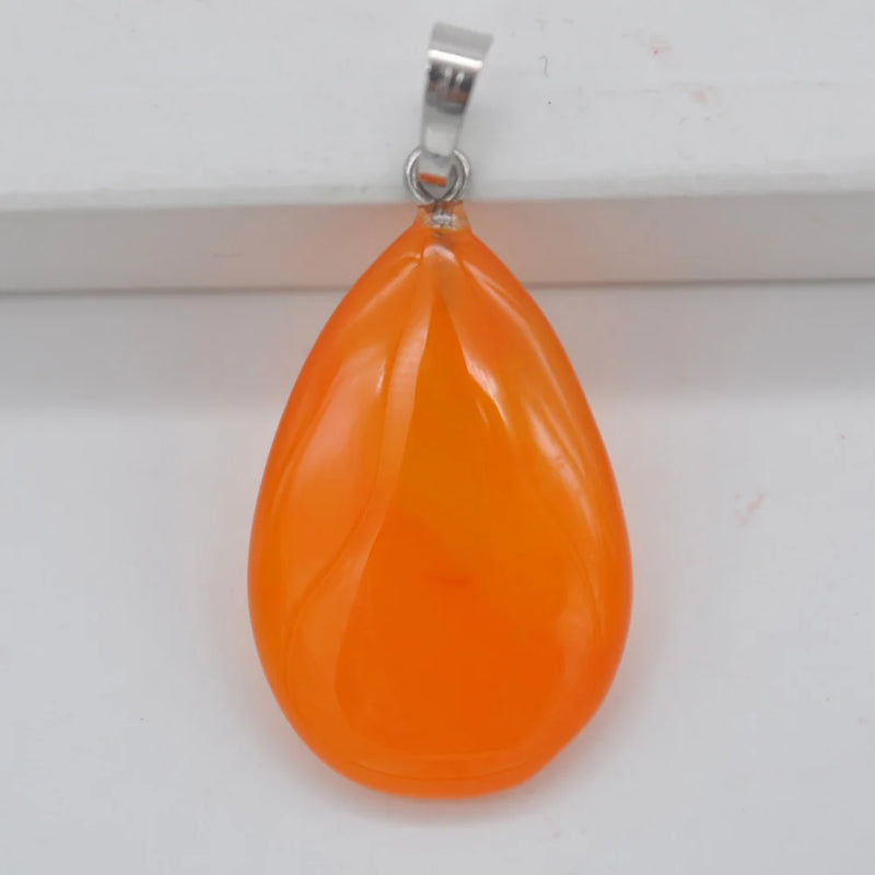 Orange Carnelian Stone Bead Pendant Water-drop Jewelry for Woman Gift