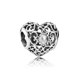 S925 Sterling Silver Heart Beads for DIY Bracelets Women's Jewelry