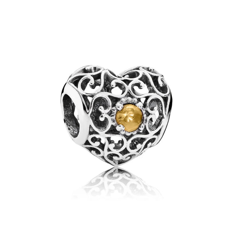 S925 Sterling Silver Heart Beads for DIY Bracelets Women's Jewelry
