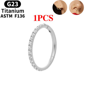 10PCS G23 Titanium Nose Rings Round Earrings Hoops 14G CZ Hinged Segment